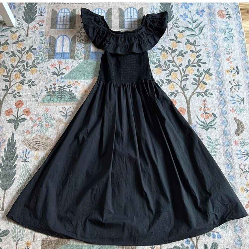 Hill House - Nap Dress, Midi, Black Poplin, Off-shoulder - Picture 4 of 6